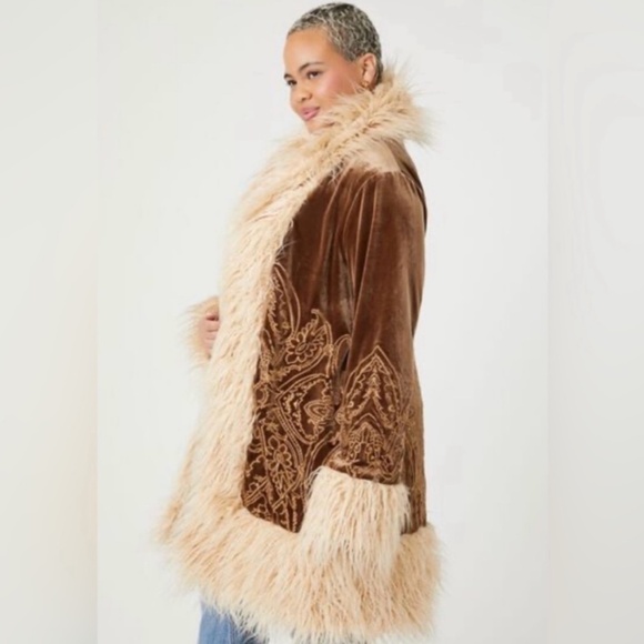 Forever 21 Penny Lane Faux Fur Trim 70s Retro Style Shag Coat Almost Famous SM - Picture 5 of 15